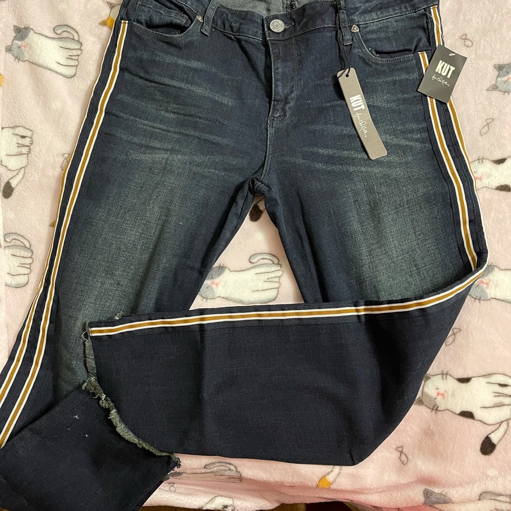 KFtK Emma Side tape Ankle Straight Leg Jeans HTF - Picture 1 of 8